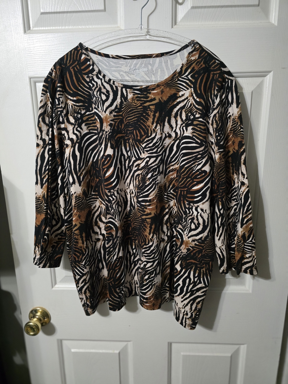 Kim Rogers Long Sleeve Animal Print Tee in Black and Brown